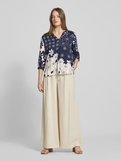 Milano Italy Blouse van pure viscose met tuniekkraag Marineblauw - 1