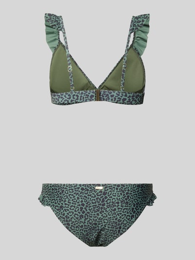 Productfoto, Bikini-Set im Allover-Look mit Rüschen van Shiwi, materiaalmix met stretch, nauwsluitend, model 'BOBBY', dames bikini, groentinten, all-over look, ruchedetail, gladde structuur, voorkantaanzicht.
