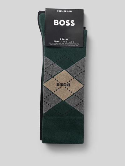 Produktfoto, Socken aus Baumwoll-Mix im 2er-Pack Modell 'ARGYLE' von BOSS in Grün, Grau und Schwarz, geometrisches Muster, Herren Socken von BOSS