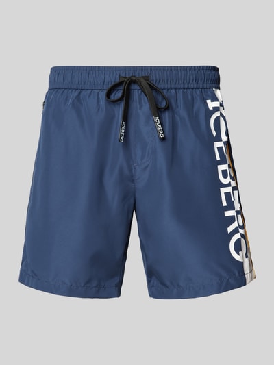 Iceberg Swim Zwembroek met labelprint Marineblauw - 1