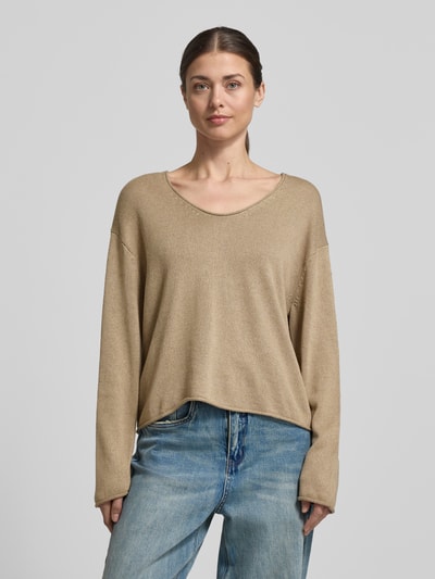 Marc O'Polo Regular Fit Strickpullover aus Baumwoll-Leinen-Mix Beige 4
