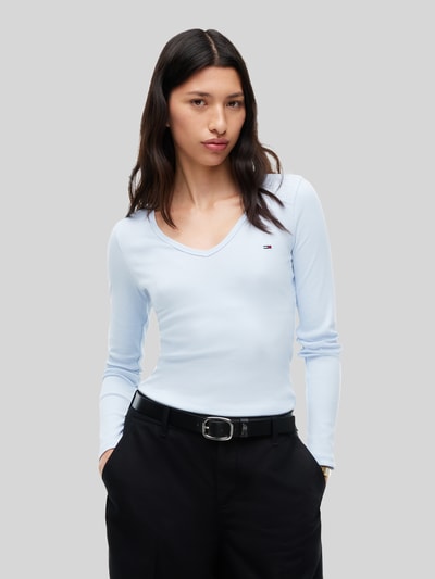 Tommy Jeans Slim Fit Langarmshirt mit Logo-Detail Hellblau 4