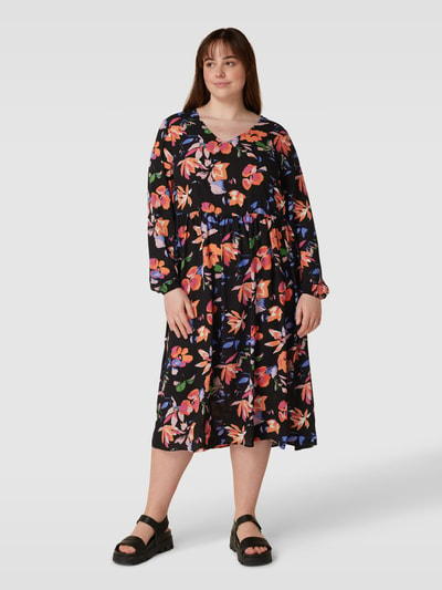 ONLY CARMAKOMA PLUS SIZE midi-jurk met all-over motief, model 'ALMA' Zwart - 4