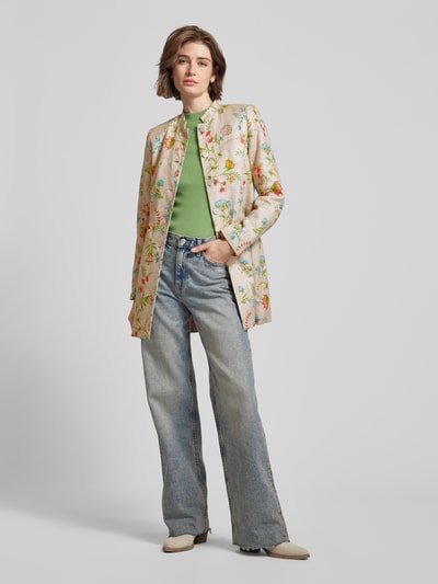 WHITE LABEL Lange linnen blazer met bloemenprint Zand - 1