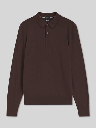 BOSS Regular Fit Poloshirt aus reiner Wolle Modell 'Lancione' Dunkelbraun 2