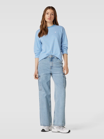 Carhartt Work In Progress Shirt met lange mouwen van biologisch katoen met streepmotief, model 'COLEEN' Bleu - 1