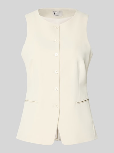 Productfoto, Weste met ronde hals en paspelzakken van V by Vera Mont, materiaalmix met stretch, regular fit, knoopsluiting, ruglengte 60 cm bij maat 36, crèmekleur, gladde structuur