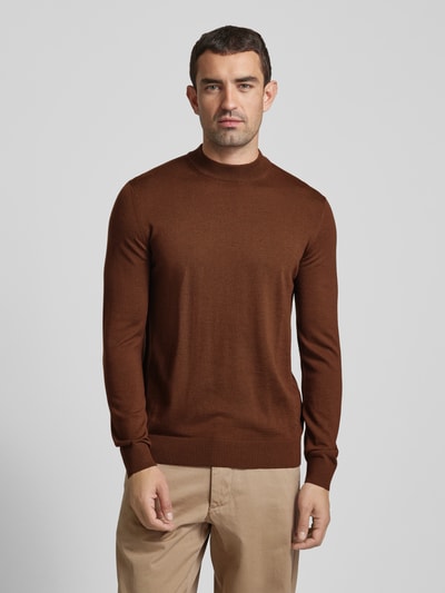 JOOP! Collection Gebreide pullover van scheerwol met opstaande kraag, model 'Davide' Hazelnoot - 4