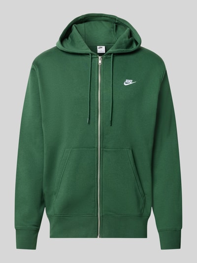 Produktfoto, grüne Regular Fit Sweatjacke aus Baumwoll-Mix von Nike mit Kapuze, Reißverschluss und Kängurutaschen, Herren Sweatjacke.