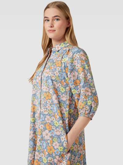 Jake*s Casual Knielange overhemdjurk met bloemenmotief Jeansblauw - 3