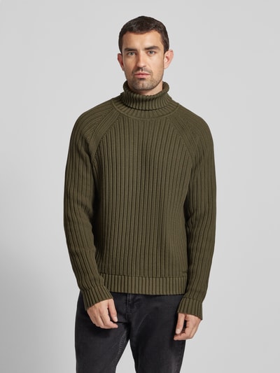 HUGO Rollkragenpullover mit Teilungsnähten Modell 'Sigur' Oliv 4