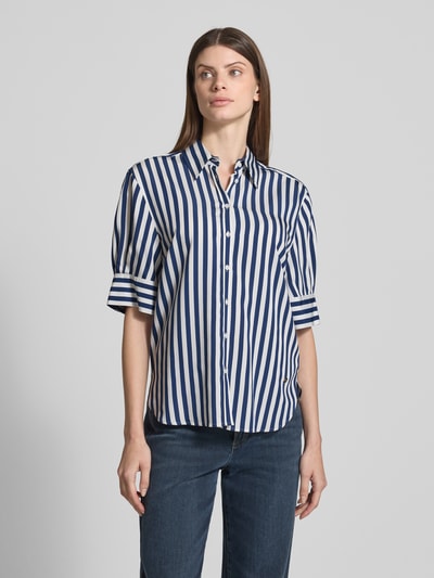 Brax Relaxed fit overhemdblouse van viscosemix met 1/2-mouwen, model 'Vic' Marineblauw - 4