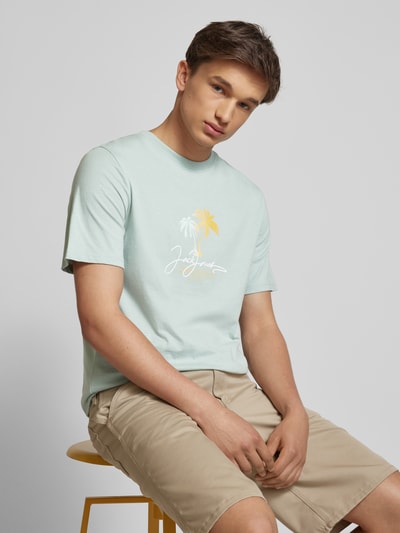 Jack & Jones T-shirt met labelprint, model 'CYRUS' Rookblauw - 3