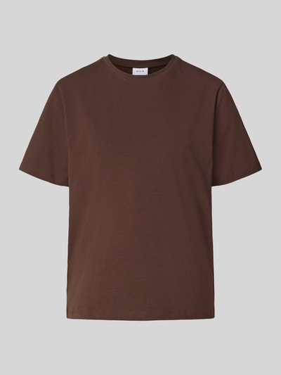Produktfoto, T-Shirt mit Rundhalsausschnitt Modell 'NORA' von VILA, braun, Baumwoll-Elasthan-Mix, Regular-Fit, glatte Oberfläche.