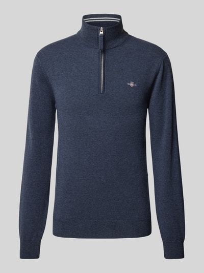 Gant Gebreide pullover met labelstitching, model 'SUPERFINE' Marineblauw gemêleerd - 2