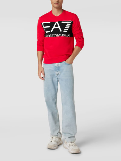 EA7 Emporio Armani Sweatshirt aus Baumwolle mit Label-Detail Rot 1