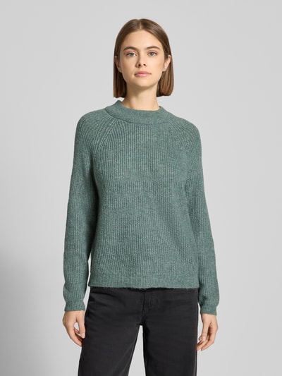 Only Comfort fit gebreide pullover met ronde hals en kraag, model 'JESS' Rietgroen - 4