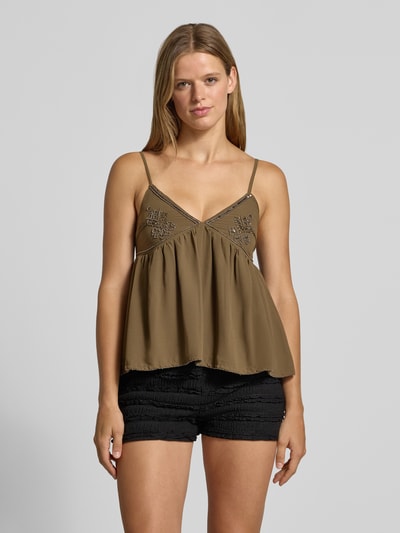 ONLY Regular Fit Blusentop mit Perlenstickerei Modell 'JAVUN' Oliv 4