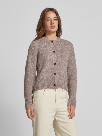 Vero Moda Regular Fit Strickjacke mit Wollanteil und Knopfleiste Modell 'NOVAH' Taupe 4