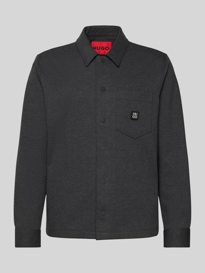 Produktfoto, Oversized Hemdjacke aus Baumwoll-Mix Modell 'ENASO' von HUGO in Optik: Unifarben Melange, Twill-Textur, Brusttasche, Label-Patch