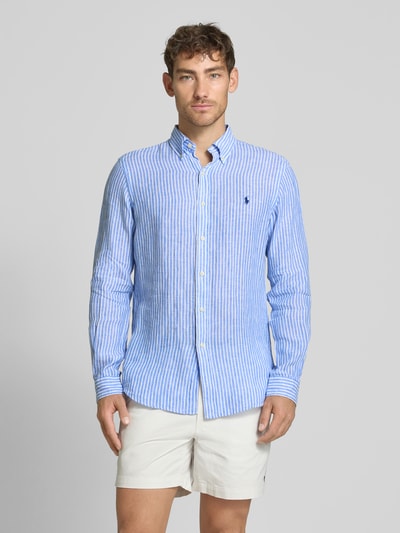 Polo Ralph Lauren Custom Fit Leinenhemd mit Label-Stitching Hellblau 4