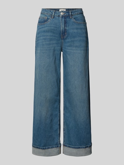 Produktfoto, Relaxed Fit Jeans aus Baumwoll-Mix Modell 'Miva' von OPUS, mieszanka bawełny i elastanu, krój relaxed fit, 5 kieszeni, szwy w kontrastowym kolorze, zakończenie nogawek: mankiety, zapięcie na guzik i zamek błyskawiczny, szerokość w rozmiarze 36/28: 37 cm, długość wewnętrzna nogawki: 70 cm, kolor niebieski, faktura denimu