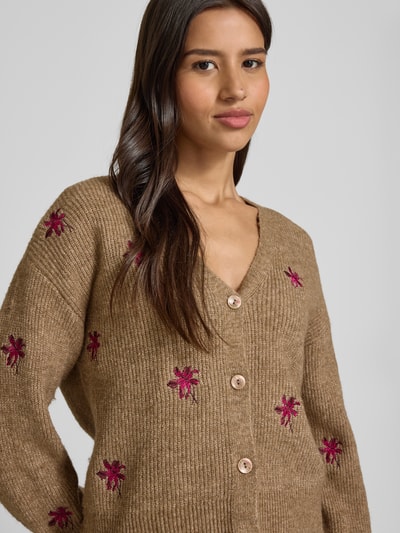 YAS Strickjacke mit Stitching-Details Modell 'FLEUR' Taupe 3