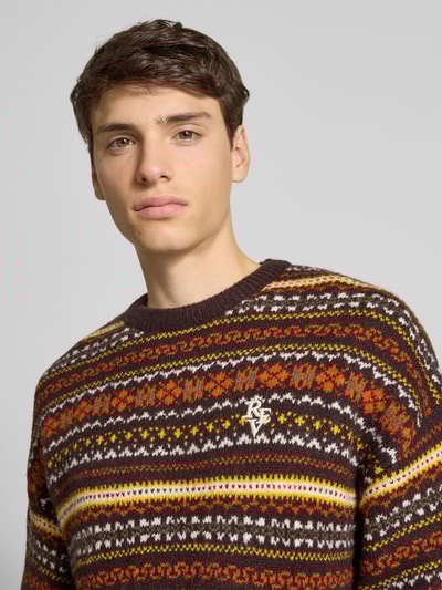 REVIEW Regular fit pullover met wol in gebreide look Donkerbruin - 3