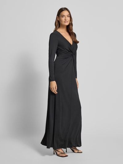 Lauren Ralph Lauren Avondjurk met V-hals en knoopdetail, model 'NADIRA' Zwart - 1