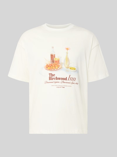 Produktfoto, T-Shirt mit Rundhalsausschnitt von Jack & Jones für Herren aus Reine Baumwolle mit Print, Regular-Fit, Rückenlänge 70 cm, Farbe creme