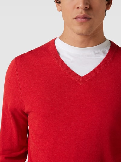 MCNEAL Gebreide pullover met geribde V-hals Rood gemêleerd - 3