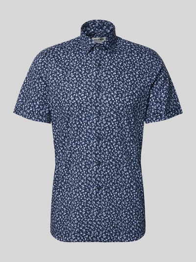 Produktfoto, Slim Fit Freizeithemd mit floralem Allover-Print von OLYMP Level Five, blau-weiß gemustert, Kentkragen, Knopfleiste, elastischer Baumwoll-Mix