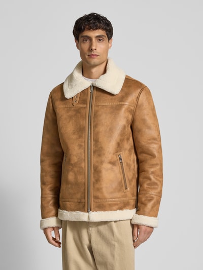 MCNEAL Regular fit jack met kraag van imitatiebont in leerlook Cognac - 4