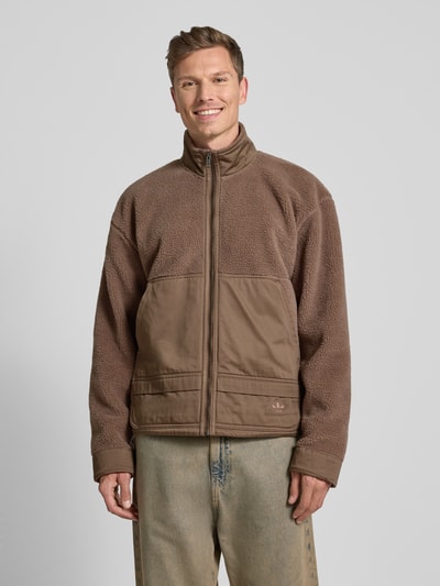 adidas Originals Regular Fit Fleecejacke mit Stehkragen Dunkelbraun 4