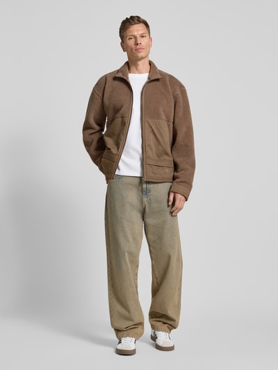 adidas Originals Regular Fit Fleecejacke mit Stehkragen Dunkelbraun 1