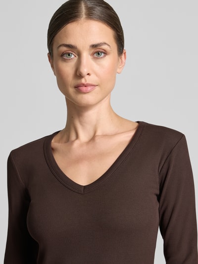 VERO MODA Slim Fit Langarmshirt aus Baumwoll-Mix Modell 'CHLOE' Schoko 3
