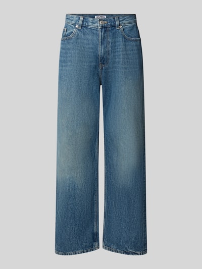 Produktfoto, Baggy Jeans in Blau im klassischen 5-Pocket-Look von REVIEW mit Knopf- und Reißverschluss, reine Baumwolle, gerade Form, Jeansstruktur