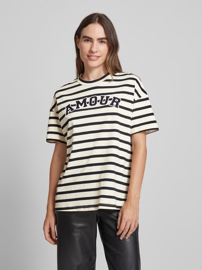 Kaffe Oversized T-shirt met geribde ronde hals, model 'heidi' Offwhite - 4