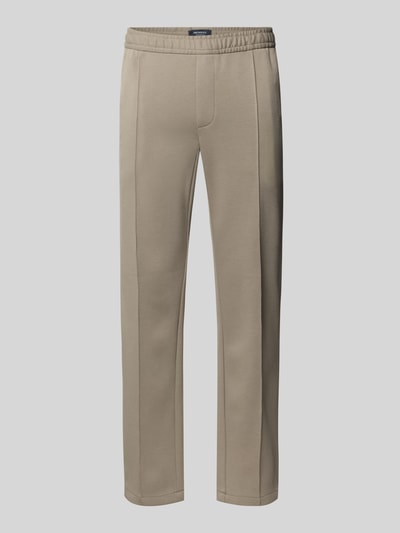 Produktfoto, Sweatpants mit elastischem Bund von MCNEAL aus Material-Mix mit Baumwoll-Anteil, lockerer Schnitt, beige, Bundfalten, französische Eingrifftaschen, Gesäßtasche, Innenbeinlänge 75 cm bei Größe M