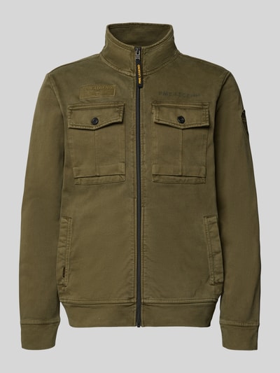 Productfoto, Jacke mit Stehkragen und Brusttaschen van PME Legend, katoen, regular fit, staande kraag, rits, borstzakken, olijfgroen