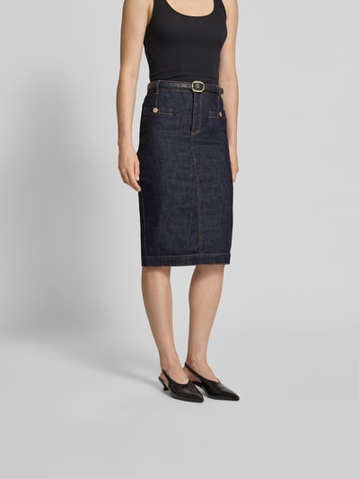Self-Portrait Midirock in Denim-Optik Dunkelblau 4