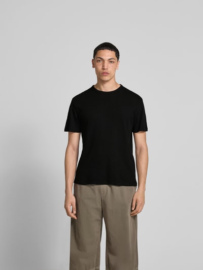 Officine Générale T-Shirt mit geripptem Rundhalsausschnitt Black 4