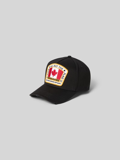 Produktfoto, schwarze Base Cap mit Logo-Patch von Dsquared2 aus reiner Baumwolle, Statement-Stitching, Curved Visor, Strapback.