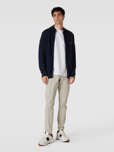 Gant Gebreid jack met labelstitching, model 'PIQUE' Marineblauw - 1