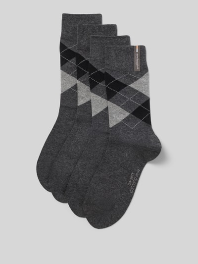 Produktfoto, Socken aus Baumwoll-Mix mit Logo-Stitching im 4er-Pack von camano, Herren Socken, grau-schwarz, Rautenmuster, elastischer Bund