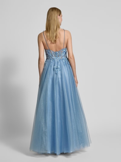 Unique Abendkleid mit Spitzenbesatz Blau 5