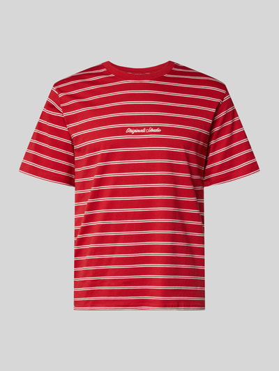 Productfoto, T-Shirt met strepenpatroon en ronde hals van Jack & Jones in rood-witte tinten, regular fit, puur katoen, stitching