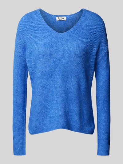 Only Regular Fit Strickpullover mit V-Ausschnitt Modell 'CAMILLA' Blau Melange 2