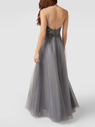 unique Abendkleid mit Ziersteinen und Pailletten Rauchblau 5
