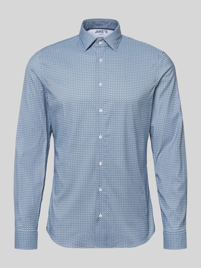 Produktfoto, Slim Fit Businesshemd mit Kentkragen von Jake*s, błękitny kolor z białym geometrycznym wzorem, długa rękaw, koszule biznesowe